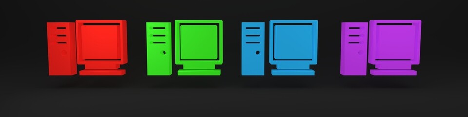 Aufkleber - Colorful Computer monitor icon isolated on black background. PC component sign. Minimalism concept. 3D render illustration