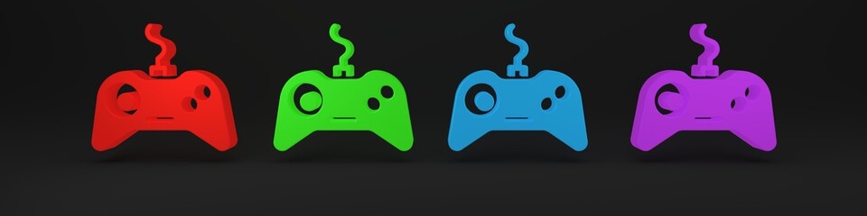 Colorful Gamepad icon isolated on black background. Game controller. Minimalism concept. 3D render illustration