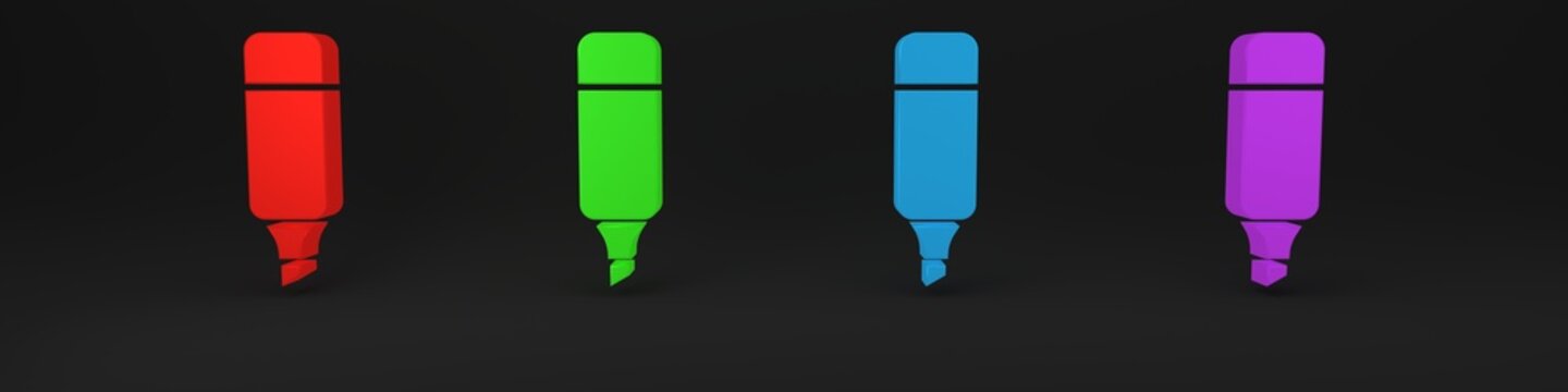 Colorful Marker pen icon isolated on black background. Minimalism concept. 3D render illustration