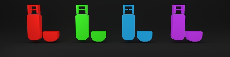 Poster - Colorful USB flash drive icon isolated on black background. Minimalism concept. 3D render illustration