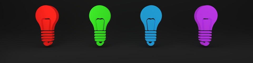 Poster - colorful light bulb with concept of idea icon isolated on black background. energy and idea symbol. 