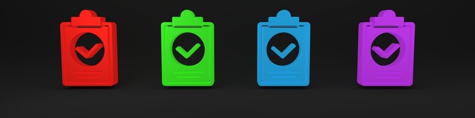Poster - Colorful Verification of delivery list clipboard icon isolated on black background. Minimalism concept. 3D render illustration
