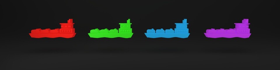 Canvas Print - Colorful Oil tanker ship icon isolated on black background. Minimalism concept. 3D render illustration