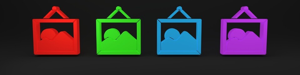 Poster - Colorful Picture landscape icon isolated on black background. Minimalism concept. 3D render illustration