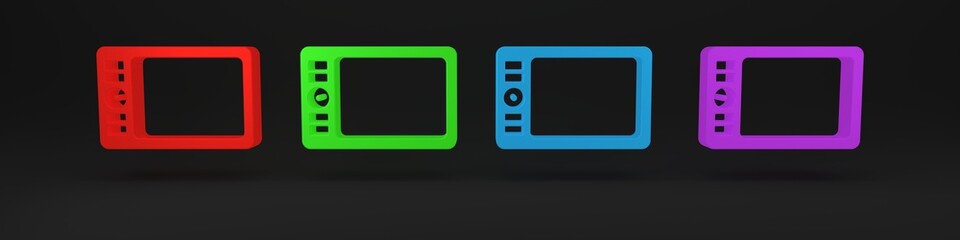 Poster - Colorful Graphic tablet icon isolated on black background. Minimalism concept. 3D render illustration