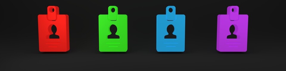 Poster - Colorful Identification badge icon isolated on black background. It can be used for presentation, identity of the company, advertising. Minimalism concept. 3D render illustration