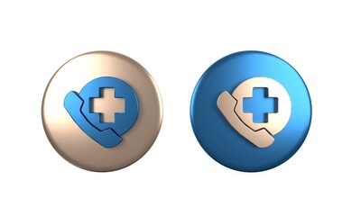 Poster - Colorful Emergency phone call to hospital icon isolated on white background. Circle button. 3D render illustration