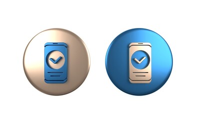 Poster - Colorful Smartphone, mobile phone icon isolated on white background. Circle button. 3D render illustration