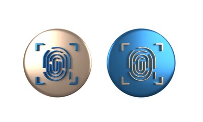 Poster - Colorful Fingerprint icon isolated on white background. ID app icon. Identification sign. Touch id. Circle button. 3D render illustration