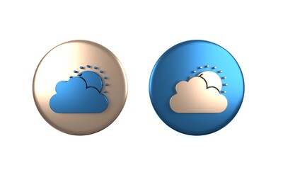 Poster - Colorful Sun and cloud weather icon isolated on white background. Circle button. 3D render illustration