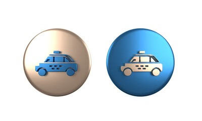 Poster - Colorful Taxi car icon isolated on white background. Circle button. 3D render illustration