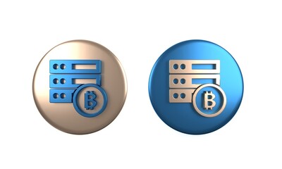 Poster - colorful server bitcoin icon isolated on white background. circle button. 3d render illustration