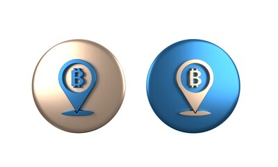 Poster - colorful location bitcoin icon isolated on white background. physical bit coin. blockchain based sec
