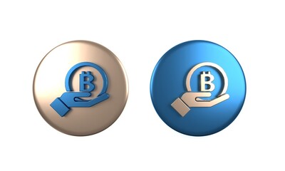 Poster - colorful hand holding bitcoin icon isolated on white background. blockchain technology, digital mone