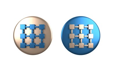 Poster - Colorful Blockchain technology icon isolated on white background. Cryptocurrency data. Abstract geometric block chain network technology business. Circle button. 3D render illustration