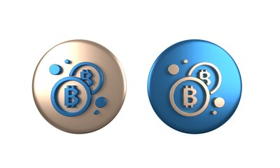 Wall Mural - Colorful Cryptocurrency coin Bitcoin icon isolated on white background. Physical bit coin. Blockchain based secure crypto currency. Circle button. 3D render illustration