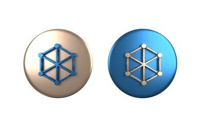 Poster - Colorful Blockchain technology icon isolated on white background. Cryptocurrency data. Abstract geometric block chain network technology business. Circle button. 3D render illustration