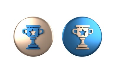 Sticker - Colorful Award cup icon isolated on white background. Winner trophy symbol. Championship or competition trophy. Sports achievement sign. Circle button. 3D render illustration