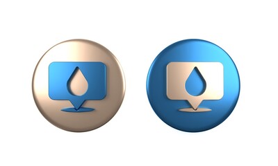 Poster - colorful water drop with location icon isolated on white background. circle button. 3d render illust