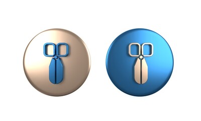 Poster - Colorful Scissors icon isolated on white background. Cutting tool sign. Circle button. 3D render illustration