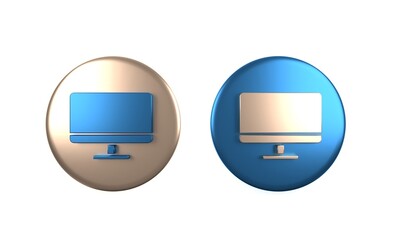 Poster - Colorful Computer monitor screen icon isolated on white background. Electronic device. Front view. Circle button. 3D render illustration