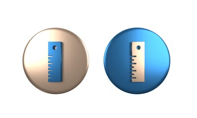 Poster - Colorful Ruler icon isolated on white background. Straightedge symbol. Circle button. 3D render illustration