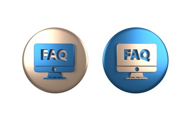 Aufkleber - Colorful Computer monitor and FAQ icon isolated on white background. Adjusting, service, setting, maintenance, repair, fixing. Circle button. 3D render illustration