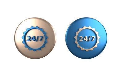 Poster - Colorful Clock 24 hours icon isolated on white background. All day cyclic icon. 24 hours service symbol. Circle button. 3D render illustration