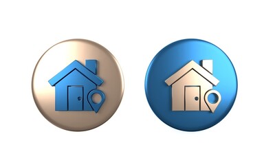 Poster - Colorful Map pointer with house icon isolated on white background. Home location marker symbol. Circle button. 3D render illustration