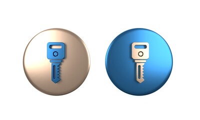 Poster - Colorful House key icon isolated on white background. Circle button. 3D render illustration