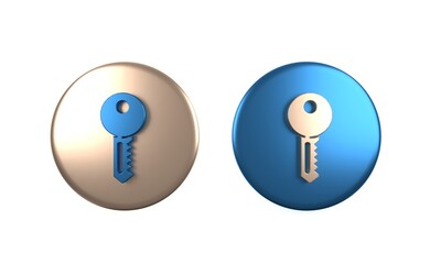 Wall Mural - Colorful House key icon isolated on white background. Circle button. 3D render illustration