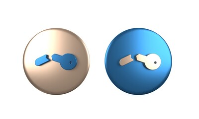 Poster - Colorful Broken key icon isolated on white background. Circle button. 3D render illustration