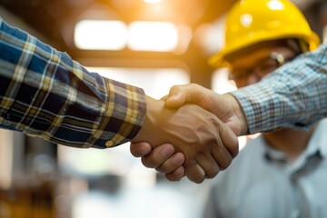 Construction worker and a businessman shaking hands