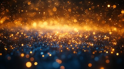Poster - A mesmerizing array of golden and blue particles dances gracefully in a tranquil dark setting, evoking a sense of wonder and beauty