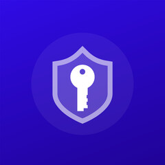 Poster - Cybersecurity, data protection icon with shield and key, transparent design