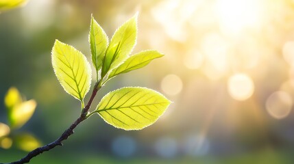 Poster - New Life - Spring Leaves Against a Sunny Bokeh Background.