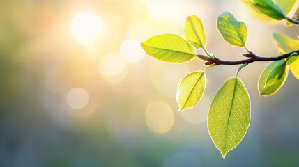 Wall Mural - Green Leaf in Golden Sunlight.