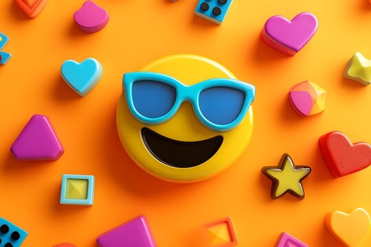 3d emoji with yellow glasses emoticon symbol icon on blue background. 3D Illustration