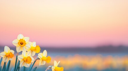 Sticker - Daffodils in a Field at Sunset.