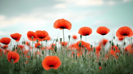 Wall Mural - Red Poppies in a Field.