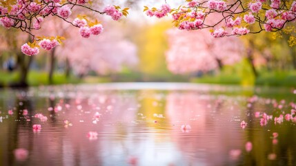 Poster - Pink Cherry Blossoms Reflecting in Water.