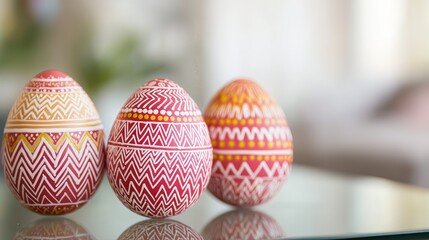 Poster - Decorated Easter Eggs on Glass Table.