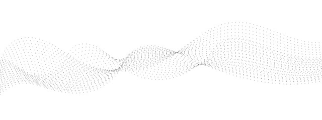 Poster - Flowing wavy dots particles wave pattern curve halftone gradient lines shape isolated on transparent background. Digital future technology concept, science, banner, template, business, music. Vector