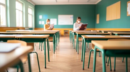 Poster - Empty Classroom Desks.