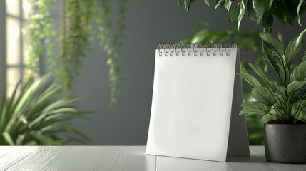 Poster - A notepad stands ready for new ideas, surrounded by vibrant greenery that breathes life into the cozy workspace bathed in soft sunlight