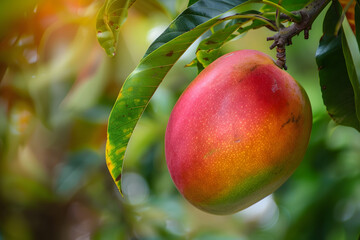 Ripe mango in orchard garden.