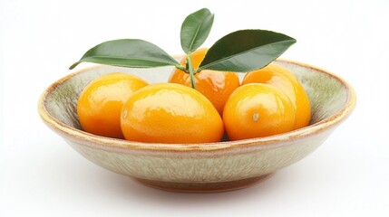 Wall Mural - Fresh Kumquat Fruit on Vibrant Green Leaves Background - Citrus Harvest Concept