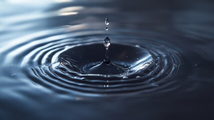 Poster - A close-up of a water droplet falling into a pool of water, creating a ripple effect and capturing the moment of impact with a clean background.