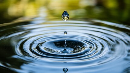 Aufkleber - A close-up of a water droplet falling into a pool of water, creating a ripple effect and capturing the moment of impact with a clean background.