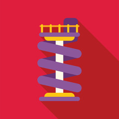 Sticker - Purple spiral slide standing on bright red background, in flat design with long shadow